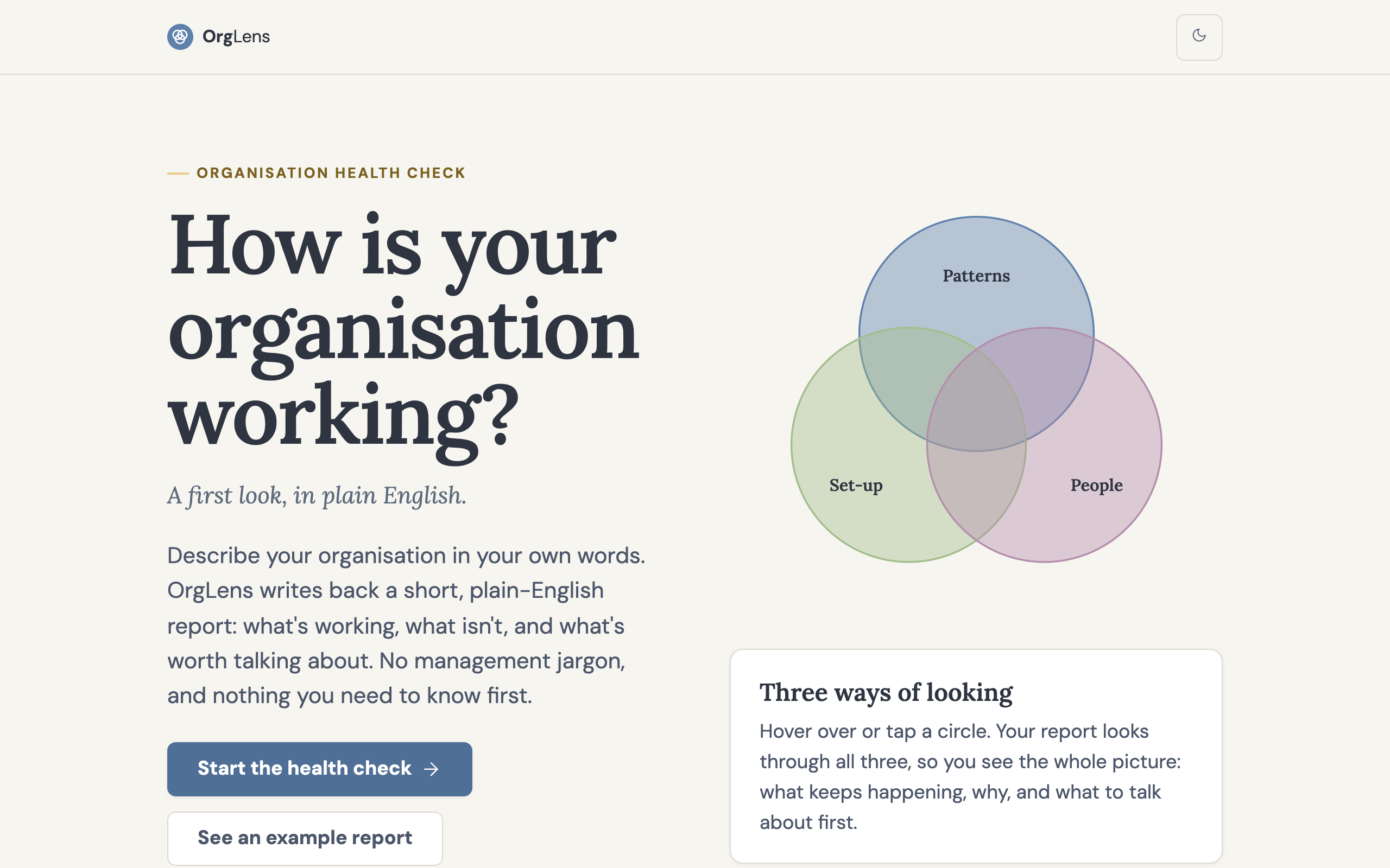 Screenshot of OrgLens home page