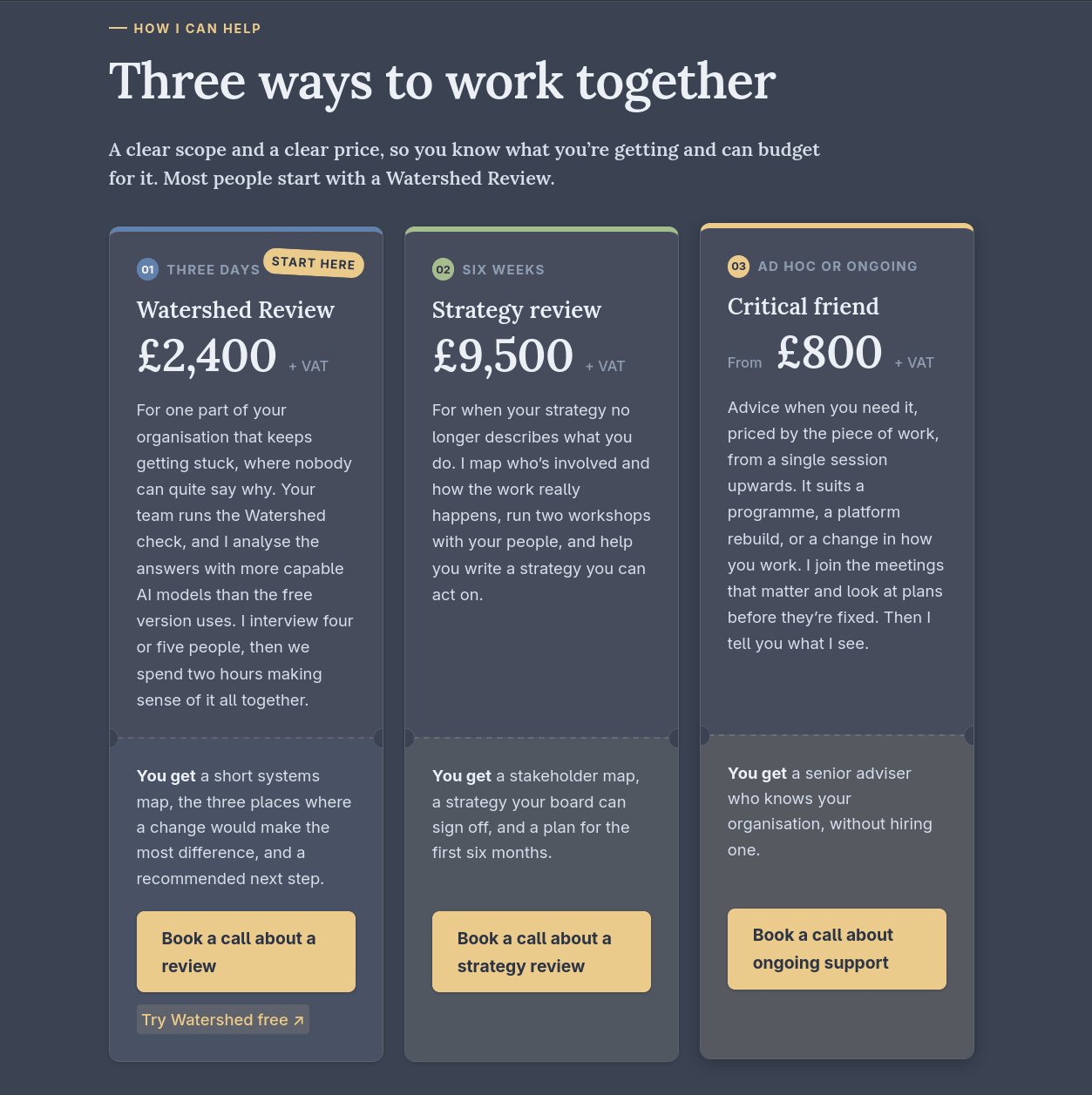 Part of Dynamic Skillset website showing three ways to work together
