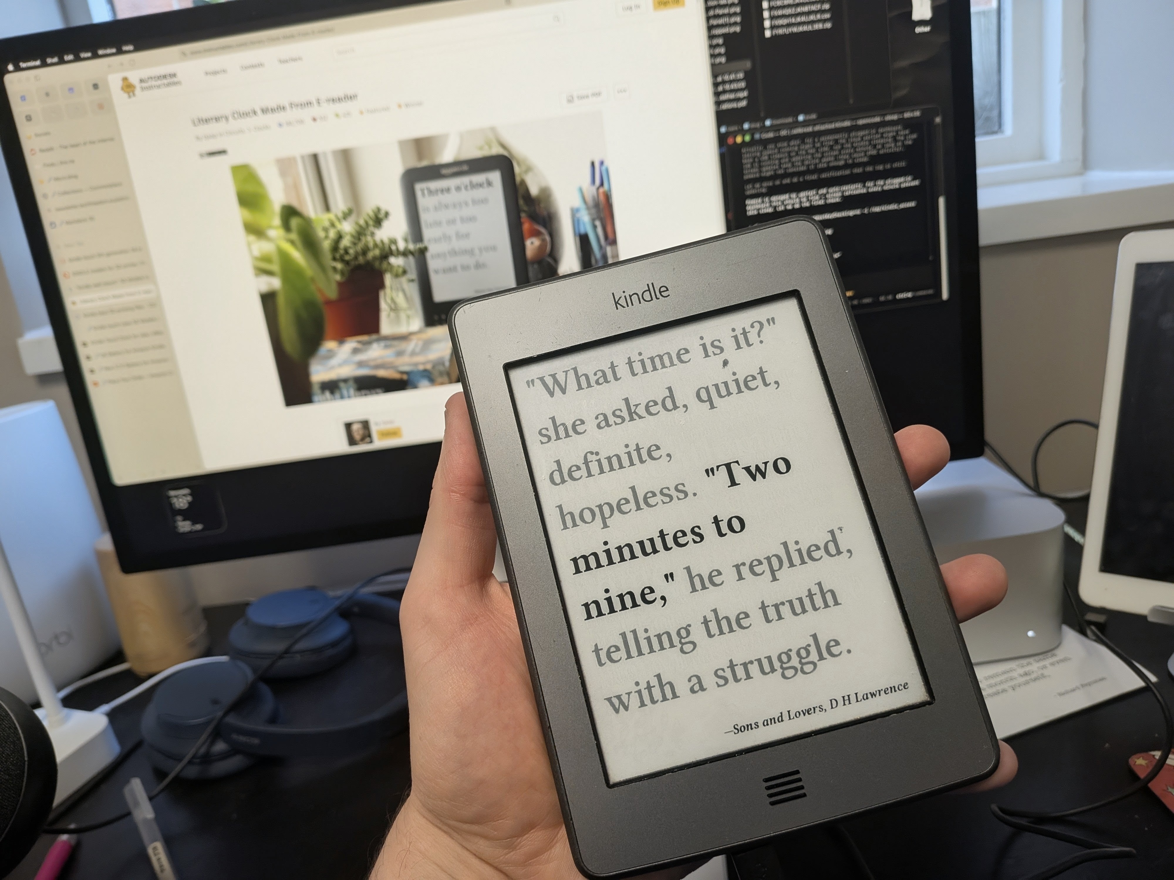 Kindle Touch showing Literary Clock