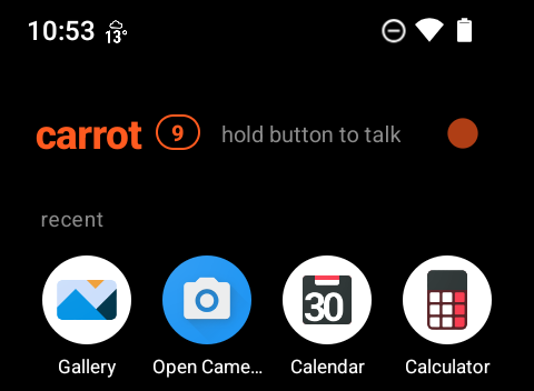 Screenshot of top of carrot home screen