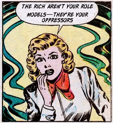 Image from graphic novel with a woman saying 'The rich aren't your role models - they're your oppressors'
